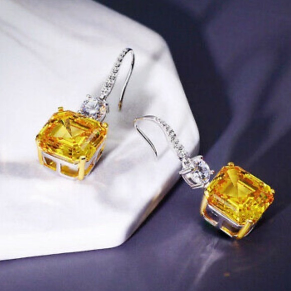 New Sterling silver Yellow Diamond Stone Earrings - Picture 6 of 8